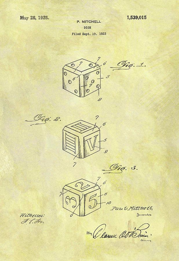 1925 Dice Patent Drawing by Dan Sproul