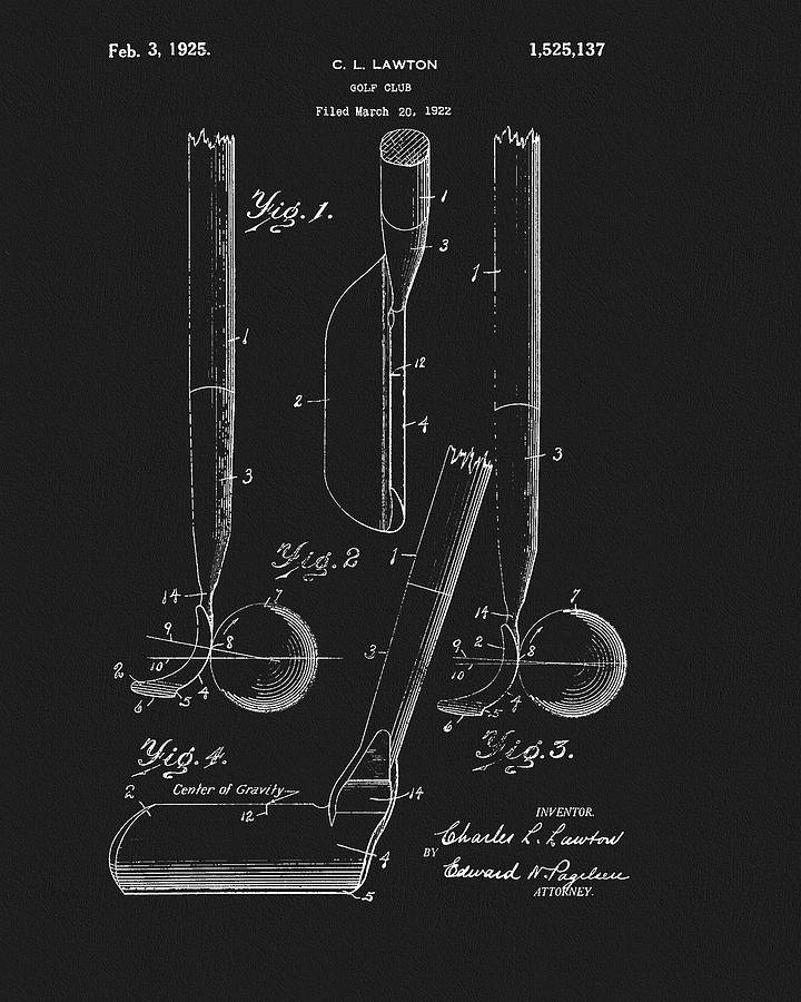 1925 Golf Club Patent Drawing by Dan Sproul