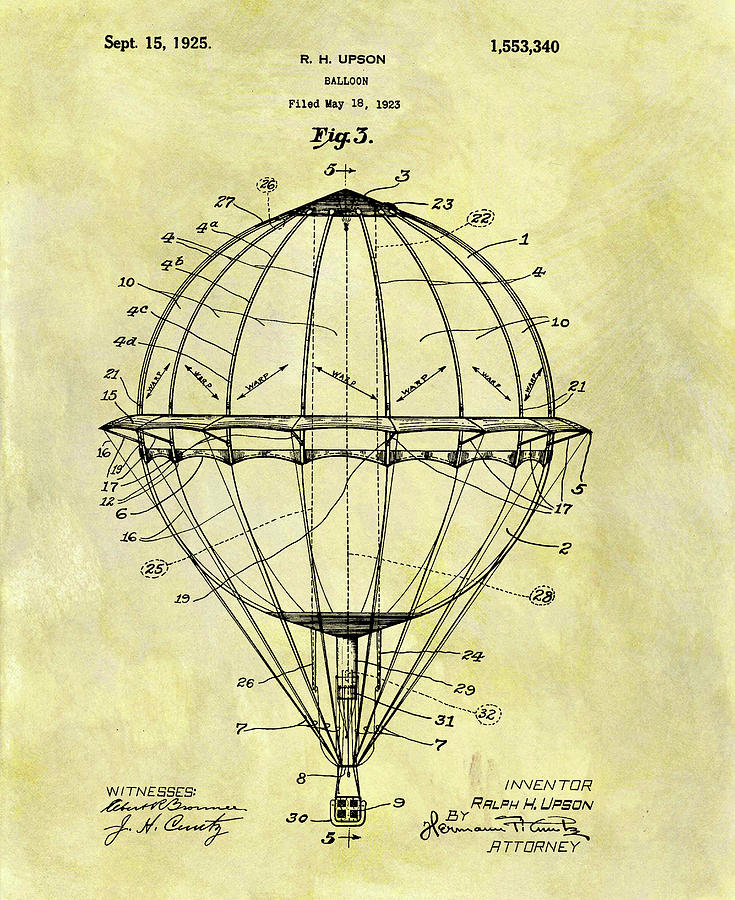 1925 Hot Air Balloon Patent Drawing