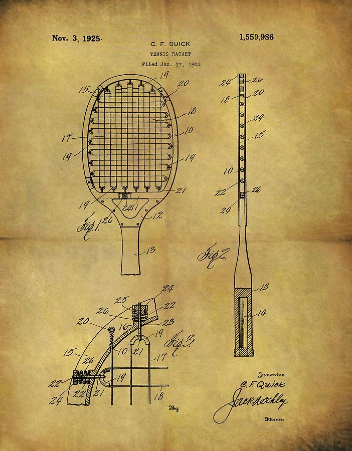 1925 Tennis Racket Patent Drawing by Dan Sproul