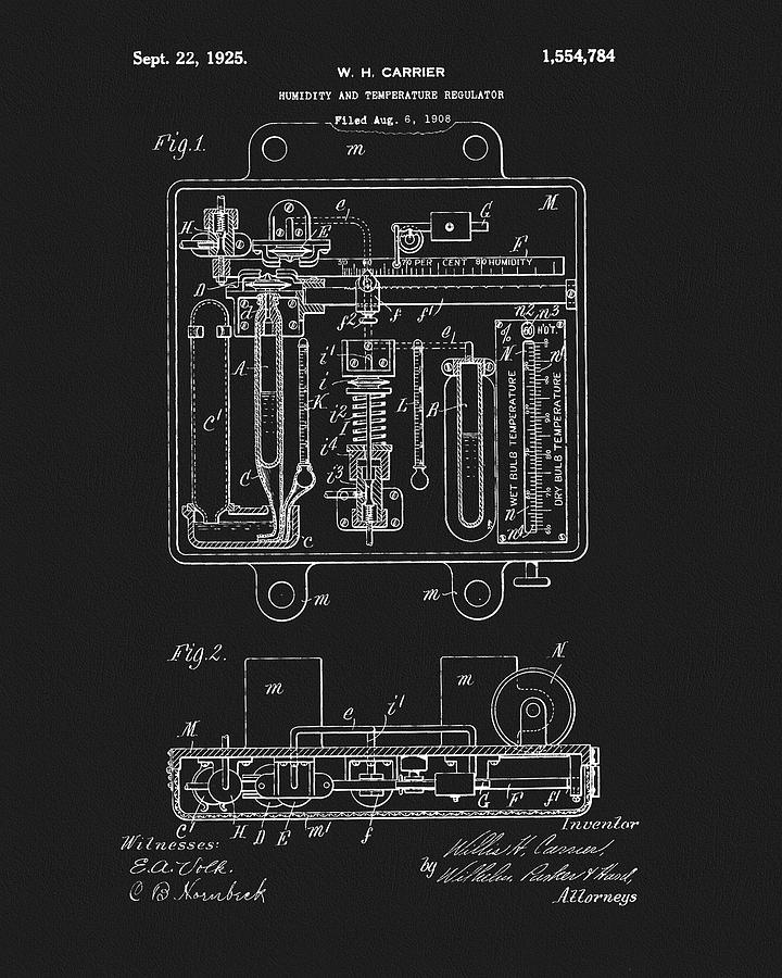 1925 Thermostat Patent Drawing by Dan Sproul