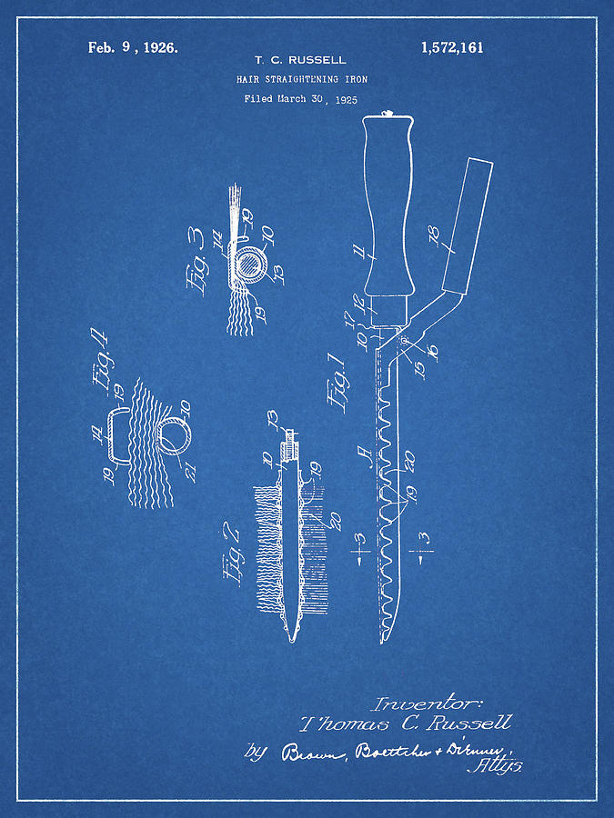 1926 Hair Iron Patent Drawing by Dan Sproul