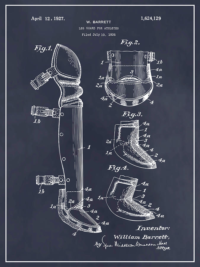 Baseball Drawing - 1926 Leg Guard For Catchers Blackboard Patent Print by Greg Edwards