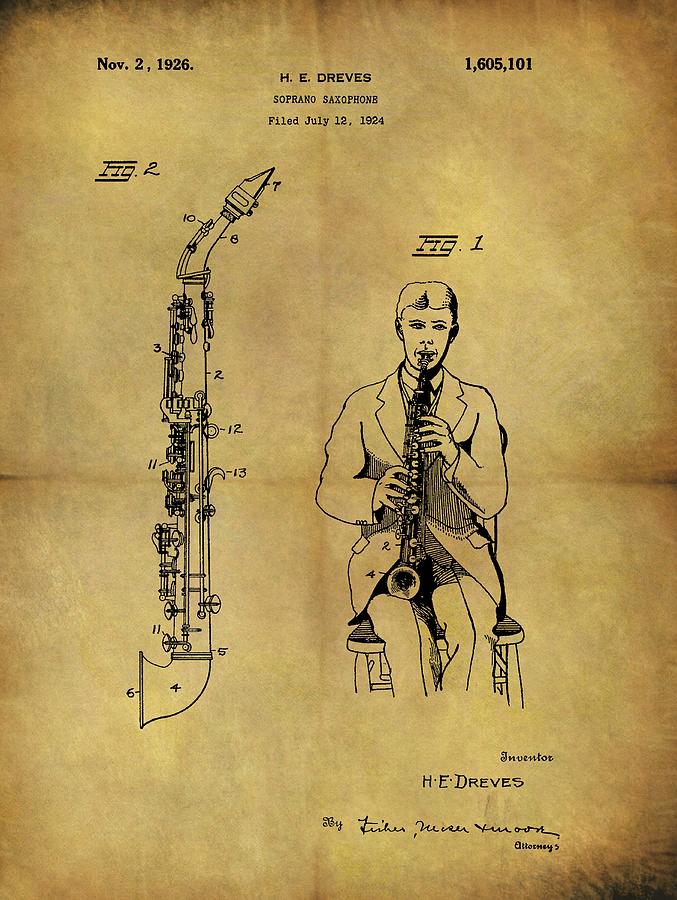1926 Soprano Saxophone Patent Drawing