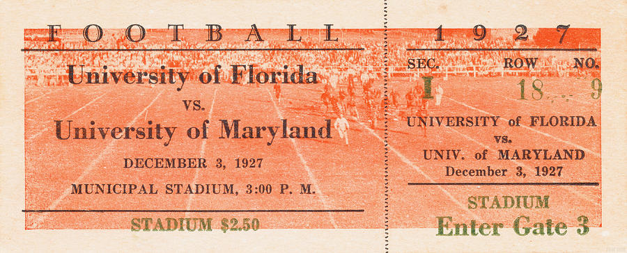 1927 Florida vs. Maryland Football Ticket Stub Mixed Media by Row One Brand