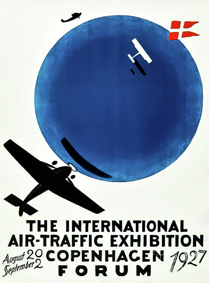 1927 International Air Traffic Exhibition Poster Copenhagen Drawing by M G Whittingham