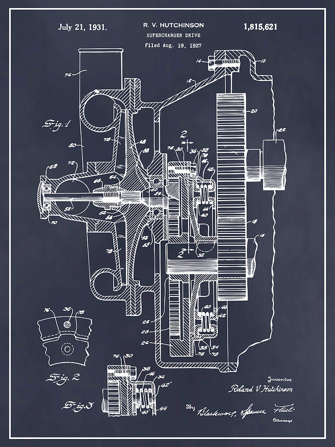 1927 Supercharger Drive Blackboard Patent Print  Drawing by Greg Edwards