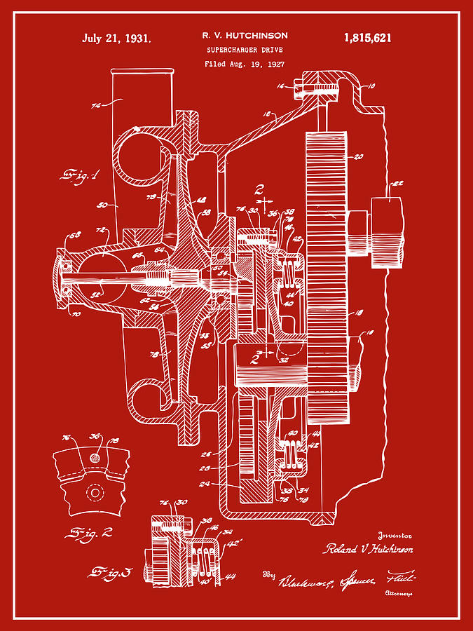 1927 Supercharger Drive Red Patent Print Drawing by Greg Edwards