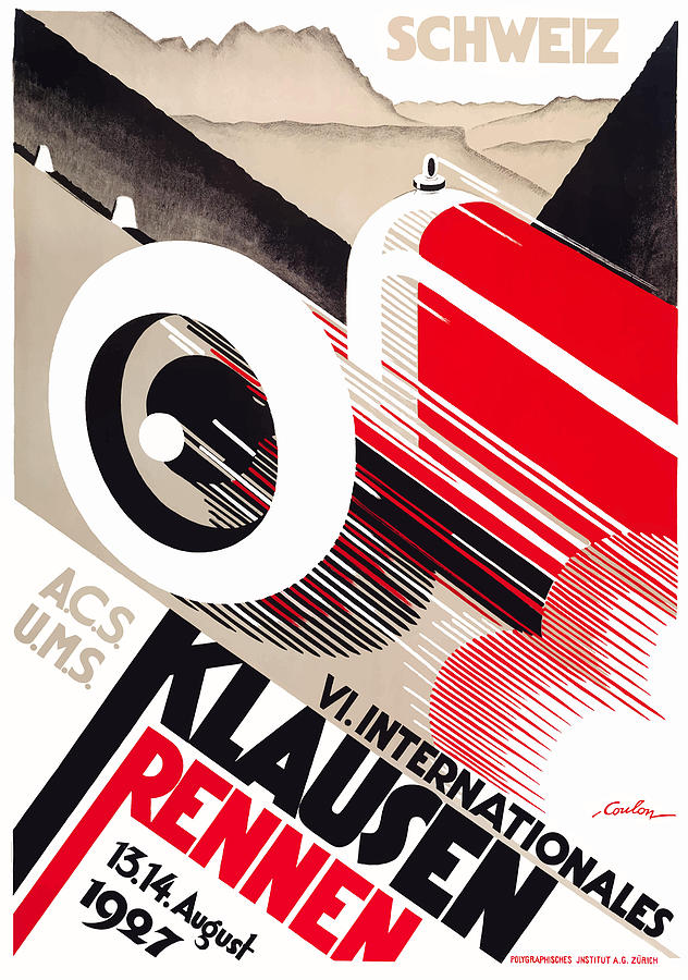 Vintage Grand Prix Digital Art - 1927 Switzerland International Klausen Rennen Racing Poster by Retro Graphics