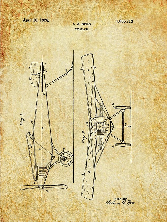 Airplane Drawing - 1928 Airplane Patent by Dan Sproul