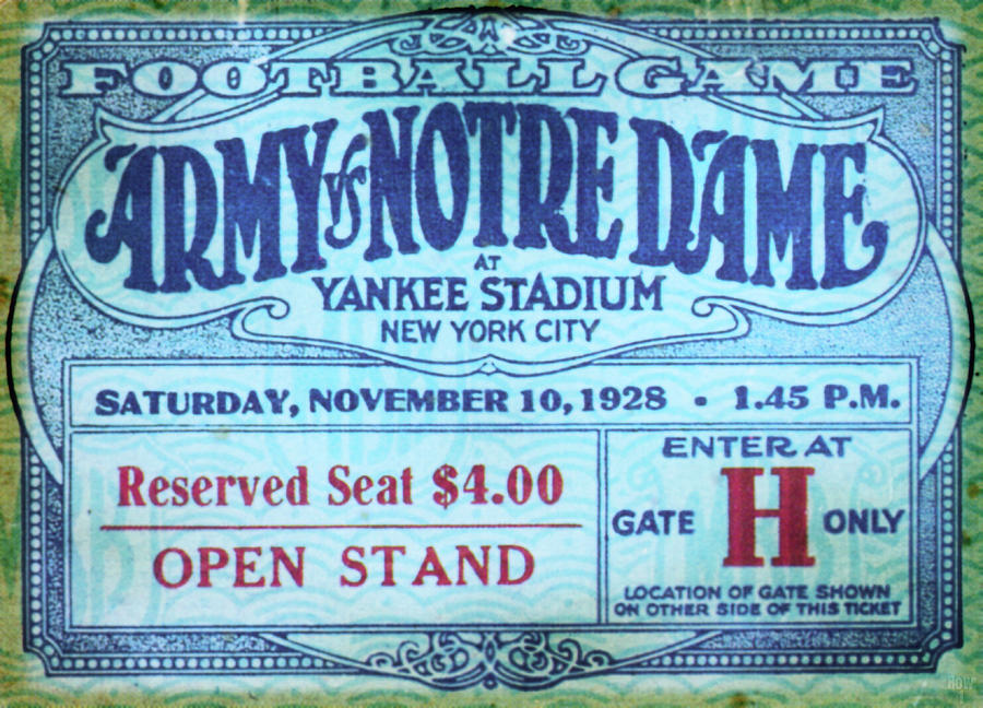 1928 Army vs. Notre Dame Football Ticket Stub Art Mixed Media by Row One Brand