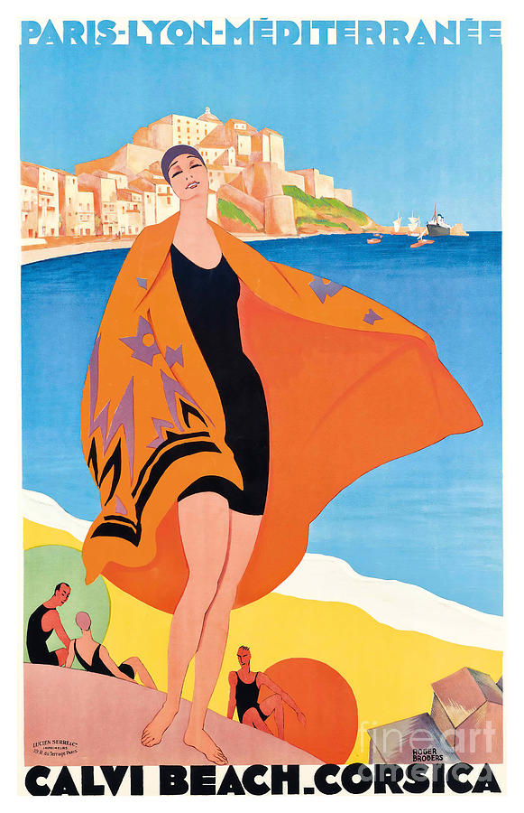 Summer Painting - 1928 Calvi Beach, Corsica, France by Roger Broders