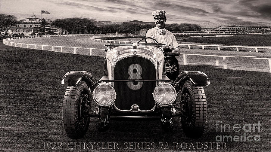 1928 Chrysler Series 72 Roadster - Black And White Digital Art by Anthony Ellis