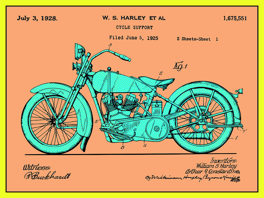 1928 Harley Davidson Pop Art Patent Print Painting by Greg Edwards