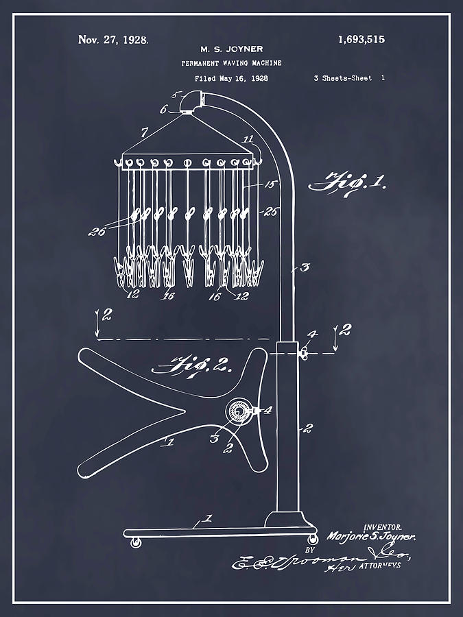 1928 M.S. Joyner African American Inventor Permanent Waving Machine Blackboard Patent Print Drawing by Greg Edwards