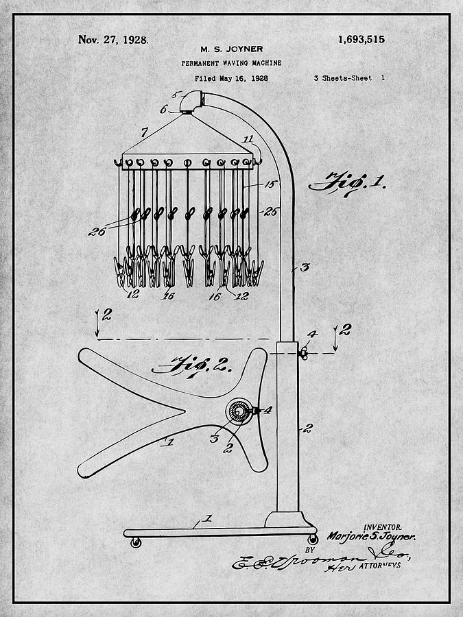 1928 M.S. Joyner African American Inventor Permanent Waving Machine Gray Patent Print Drawing by Greg Edwards