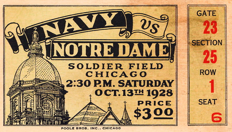1928 Navy vs. Notre Dame Football Ticket Art Mixed Media by Row One Brand