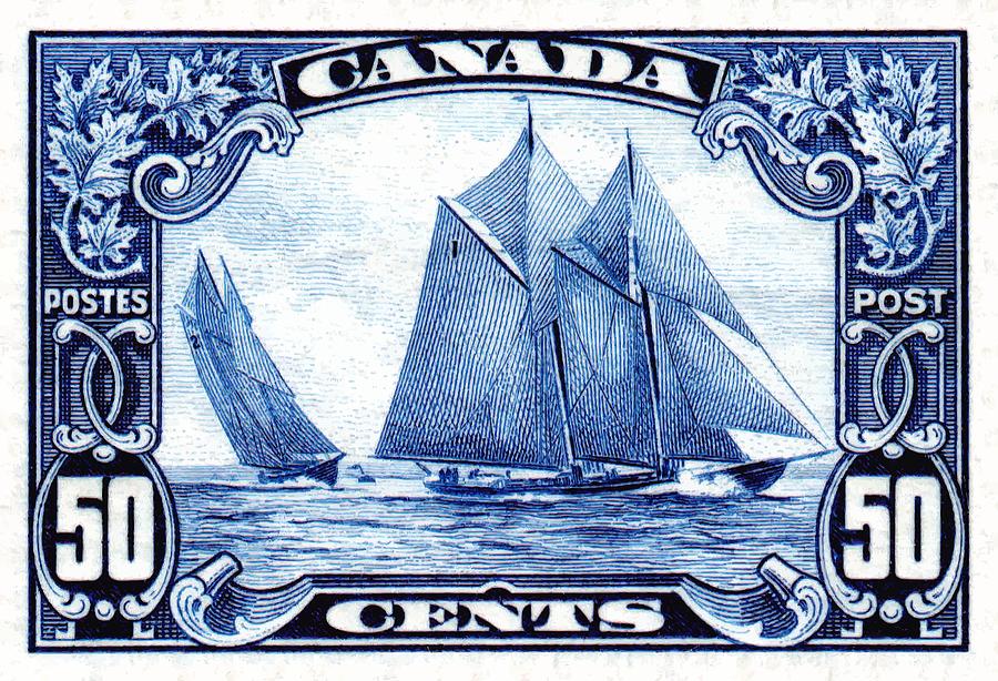 Stamp Digital Art -  1929 Canada Schooner Bluenose Postage Stamp #1929 by Retro Graphics