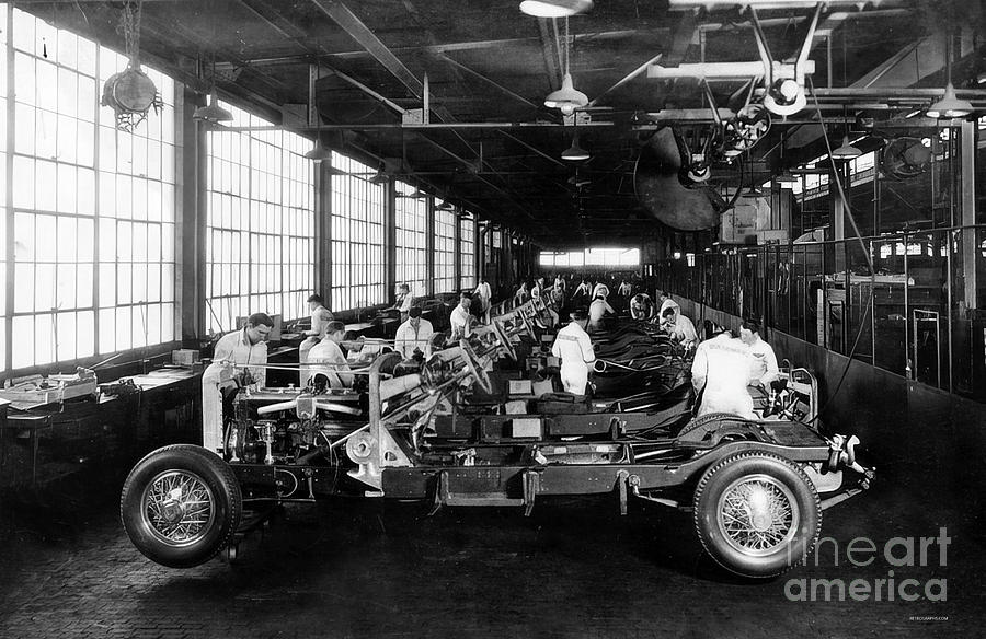 1929 Duesenberg Factory with Model J Chassis Under Construction Photograph by Retrographs