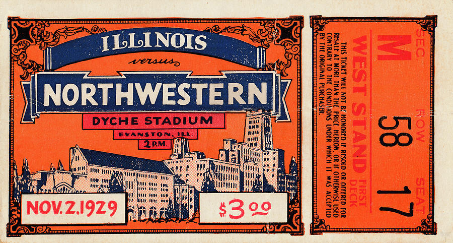 1929 Illinois Versus Northwestern Ticket Stub Mixed Media by Row One Brand