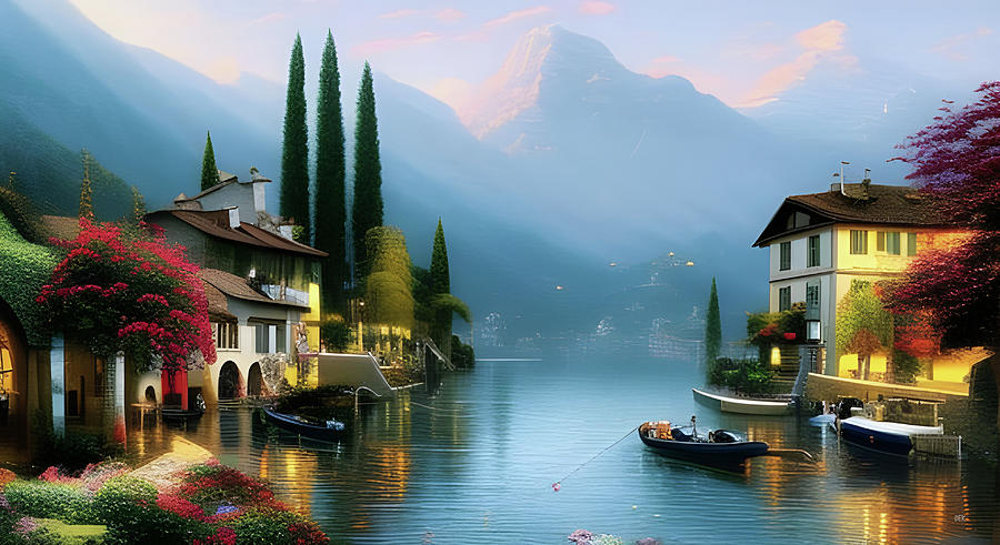 193-Lake Como in Italy in early morning- 9553 Mixed Media by Donald Keith