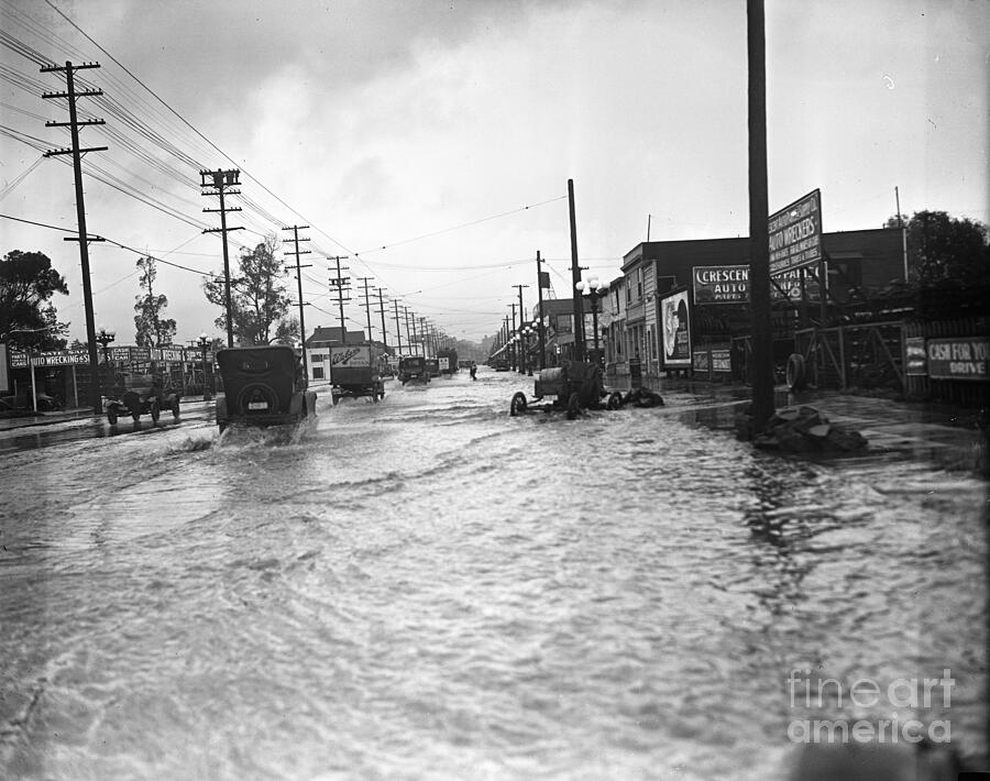 1930 1930Srs On Flooded Street Los Angeles... Photograph by Camerique