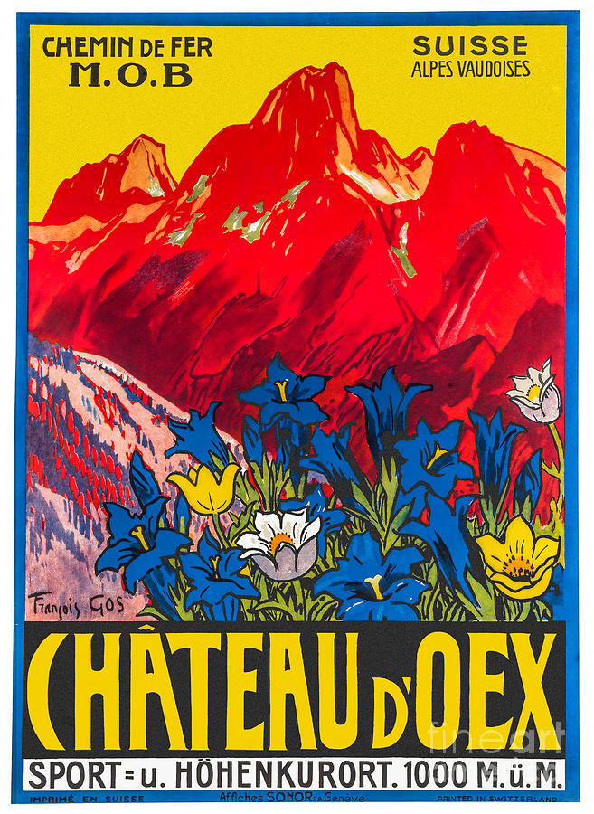 Flower Painting - 1930 Chateau dOex summer travel poster by Swiss artist Francois by Lightworks