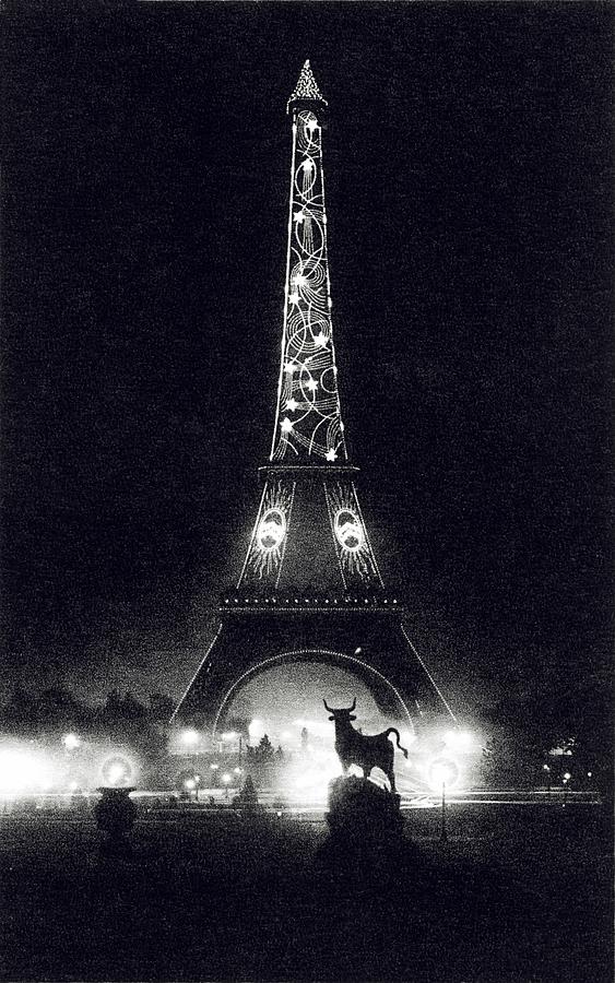 1930 Eiffel Tower at Night Paris Painting by Historic Image