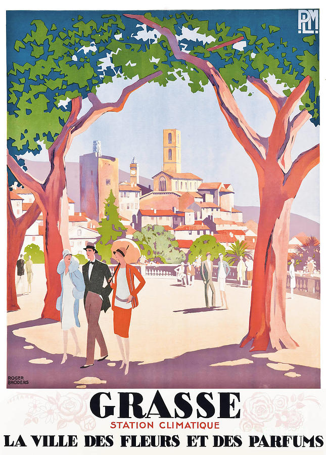 Vintage Painting - 1930 Grasse, Provence, France, Roger Broders travel poster, town of flowers and perfumes by Lightworks