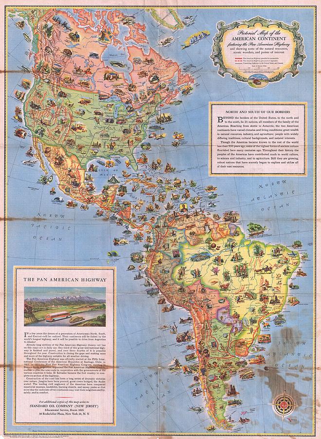 1930 Pictorial Map Of North America And South America - Geographicus - Panamericanhighway-standardoi Painting