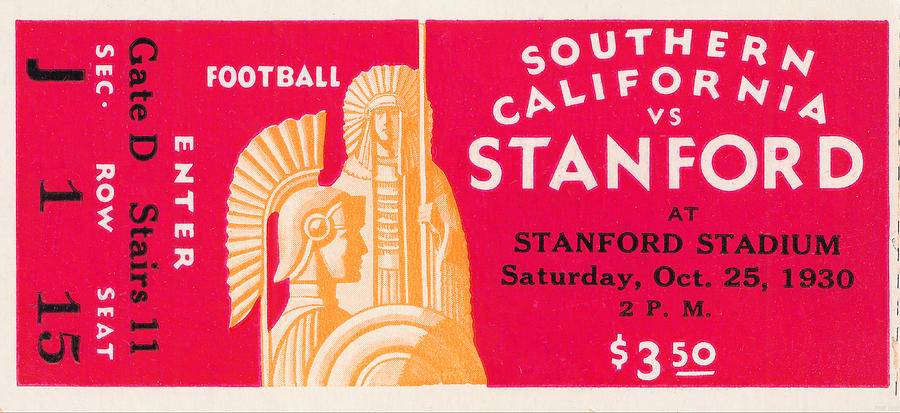Palo Alto Mixed Media - 1930 USC vs. Stanford by Row One Brand
