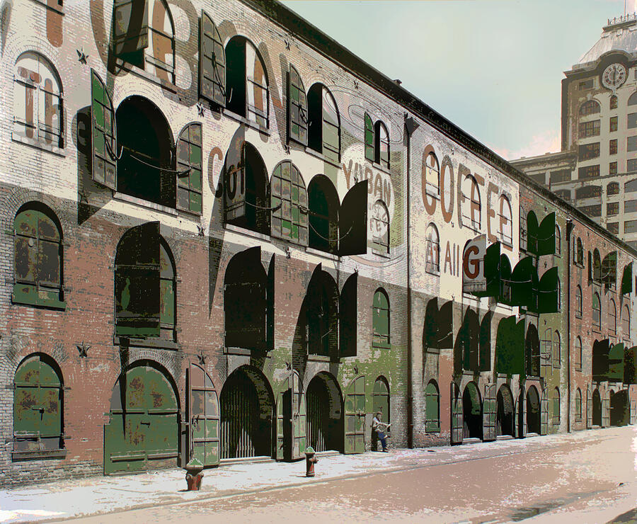 1930s Brooklyn Warehouse with Coffee Advertising Mixed Media by Shelli Fitzpatrick