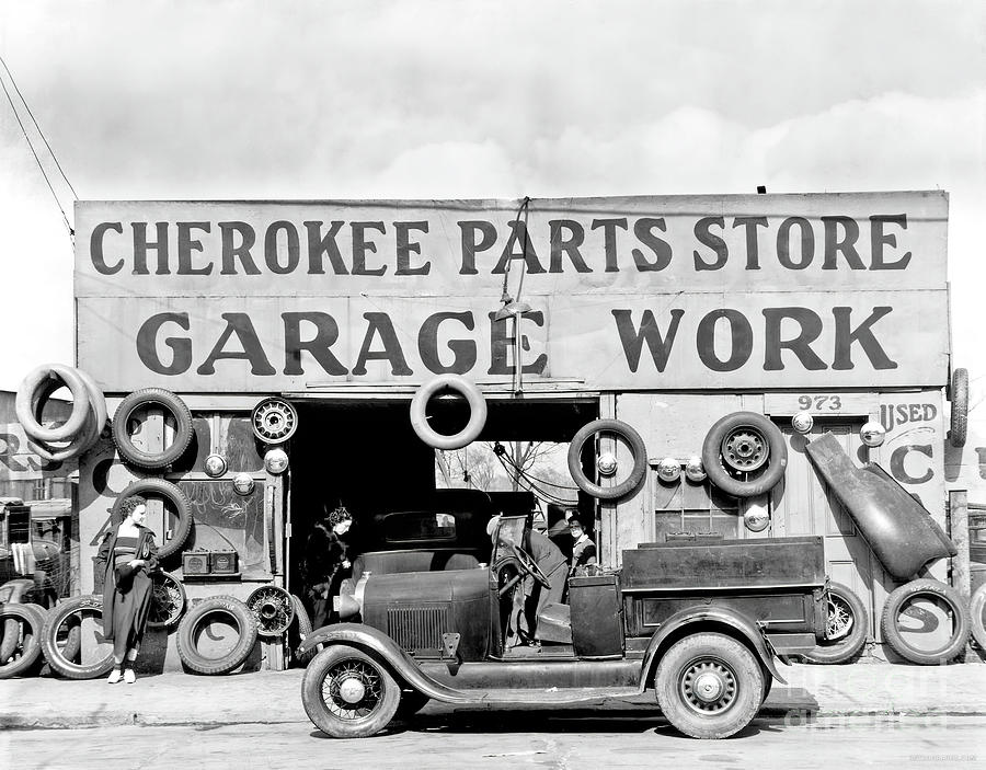 1930s Cherokee Parts Store Garage Work Photograph by Retrographs