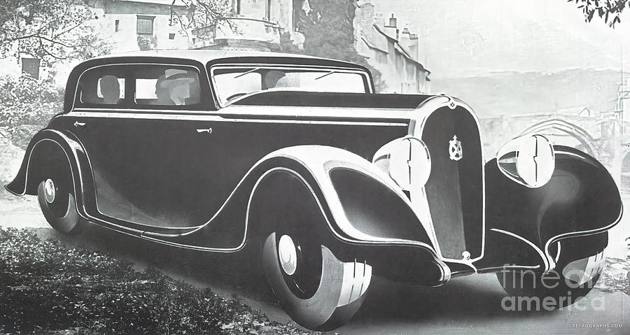 1930s Hotchkiss with passengers Drawing by Retrographs