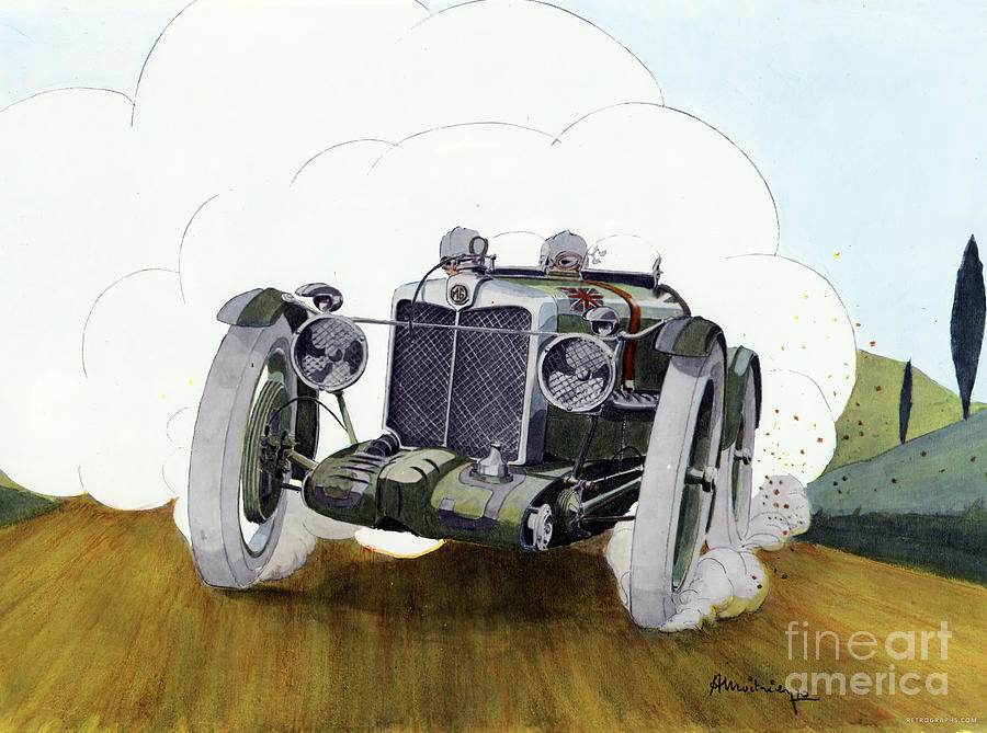 1930s MG racer on dirt road Painting by Retrographs