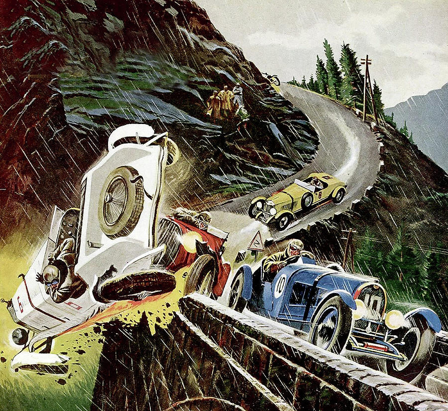 1930s Racing Scene Bugatti, Bentley, Mercedes Painting by Unknown