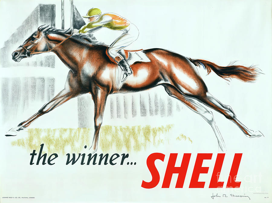 1930s Shell poster featuring horse and rider Mixed Media by John R Shearing