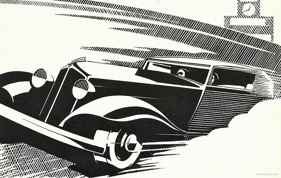1930s Vehicle at Speed Drawing by Retrographs
