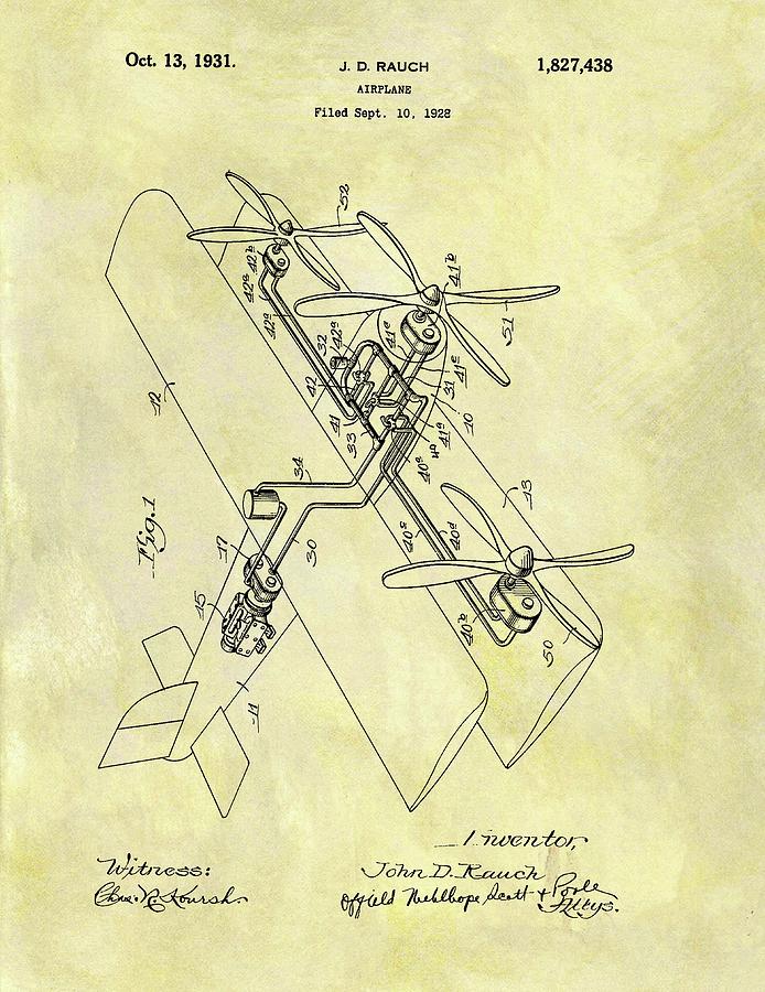 1931 Airplane Patent Drawing Drawing By Dan Sproul Pixels