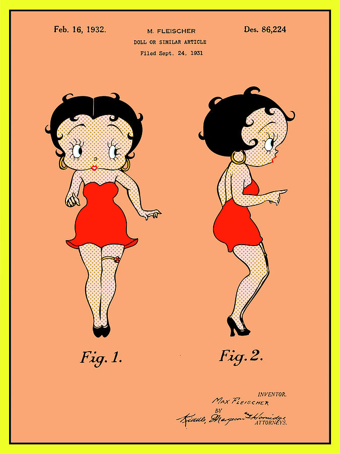 1931 Betty Boop Colorized Pop Art Patent Print Drawing By Greg Edwards