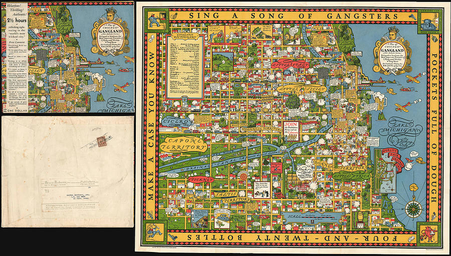 1931 Bruce-roberts Pictorial Map Of Gangland Chicago Painting