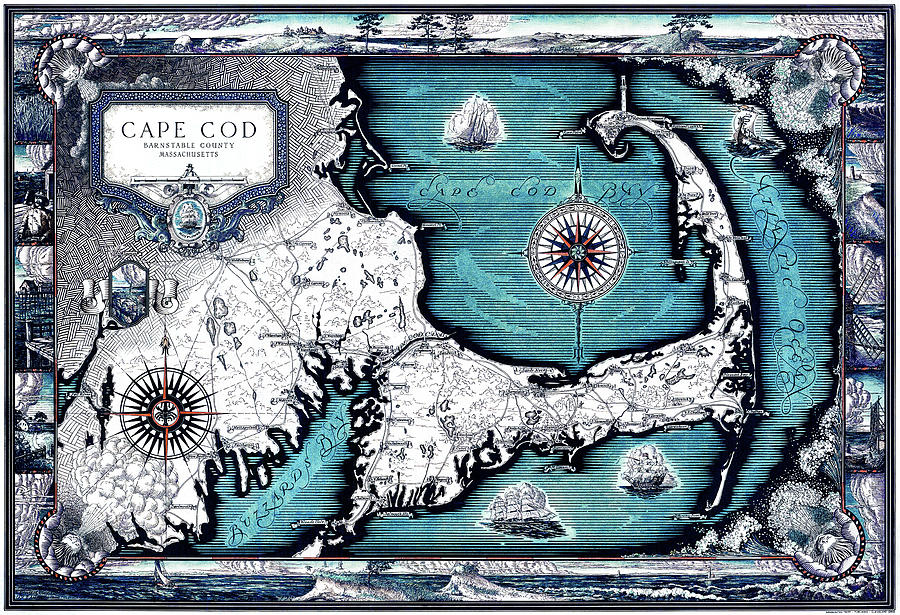 1931 Cape Cod Map, Barnstable County, Massachusetts By Ashburton Tripp Drawing