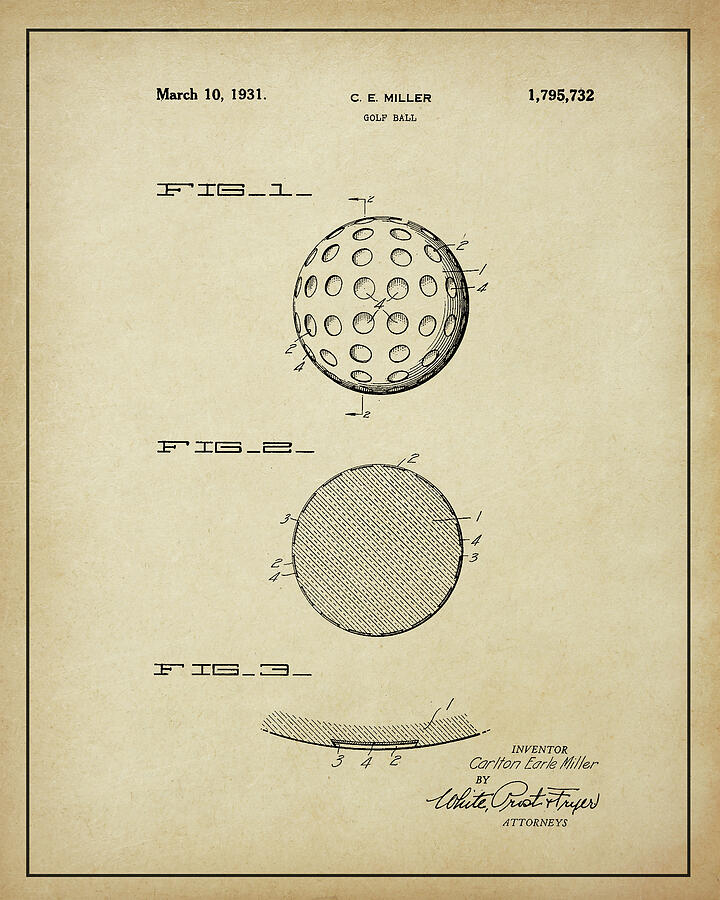 1931 Carlton Miller Golf Ball Patent Digital Art by Dale Kincaid 1931 Carlton Miller Golf Ball Patent Digital Art by Dale Kincaid