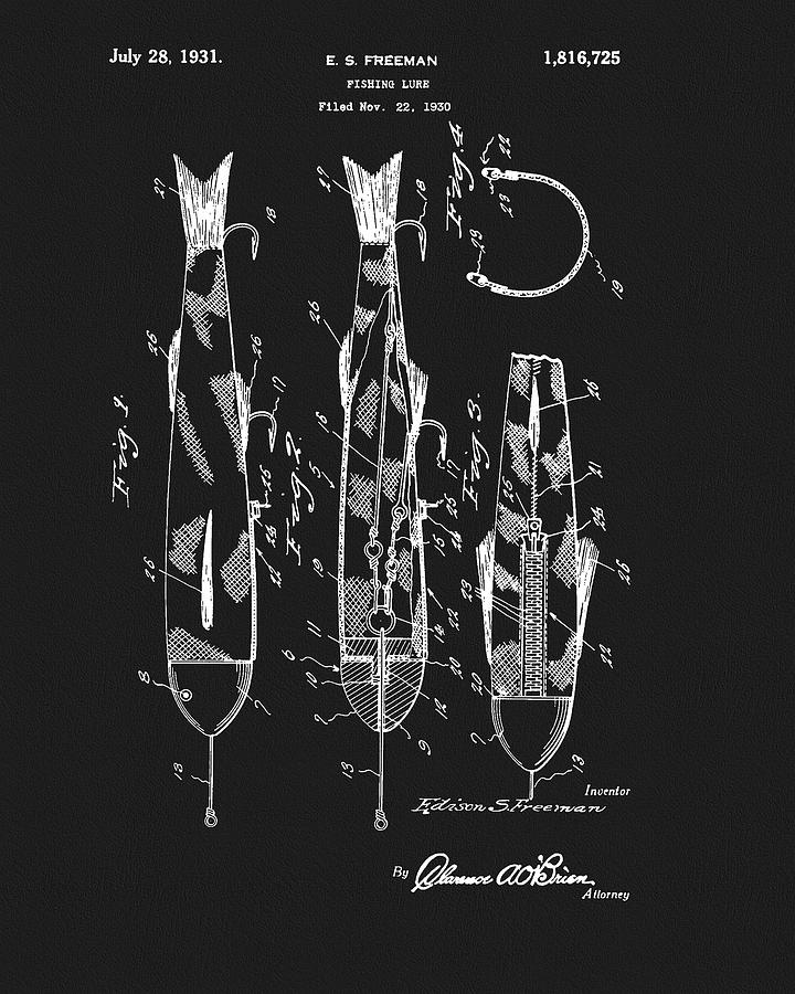 Fish Drawing - 1931 Fishing Lure Patent by Dan Sproul