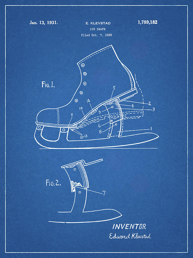 1931 Ice Skate Patent Drawing by Dan Sproul