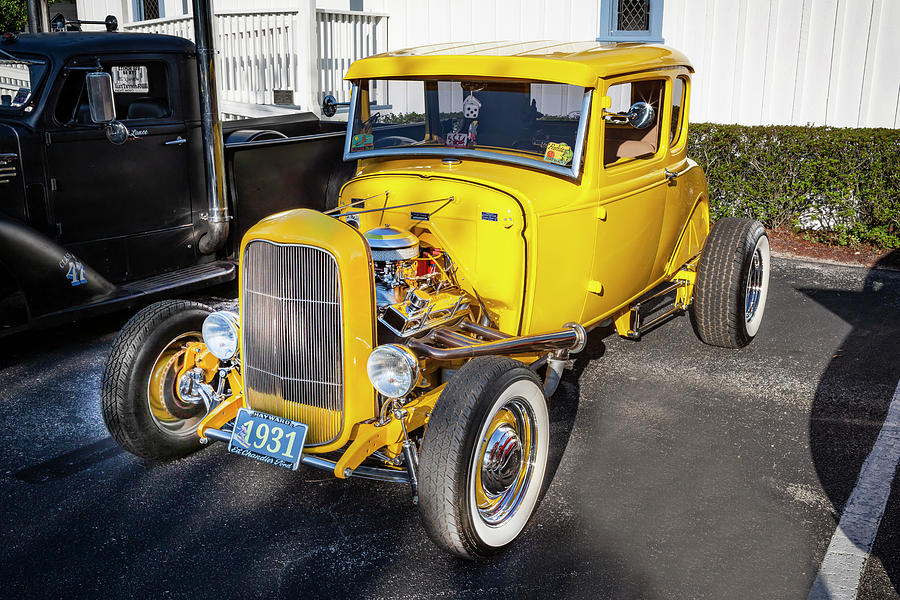 1931 Yellow Ford Hot Rod 5 Window Coupe X124 Photograph by Rich Franco