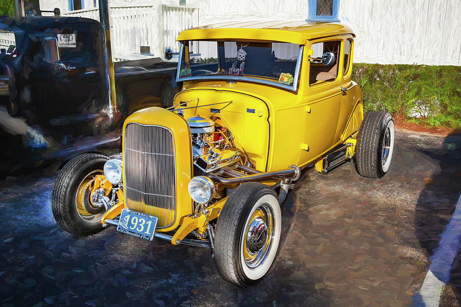 1931 Yellow Ford Hot Rod 5 Window Coupe X125 Photograph by Rich Franco