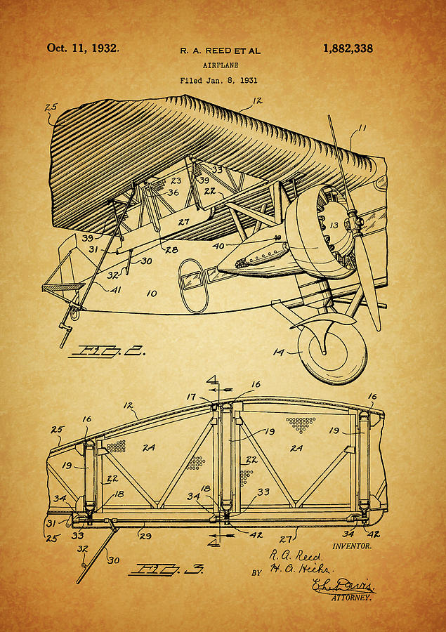 Airplane Drawing - 1932 Airplane Patent by Dan Sproul
