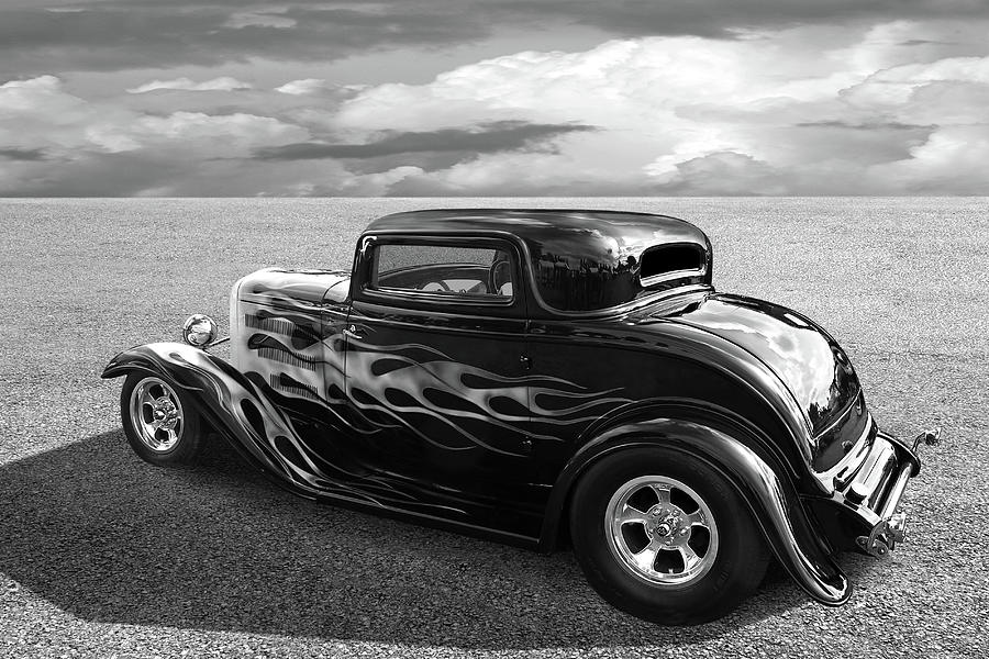 1932 Ford Coupe Hot Rod Black and White Photograph by Gill Billington