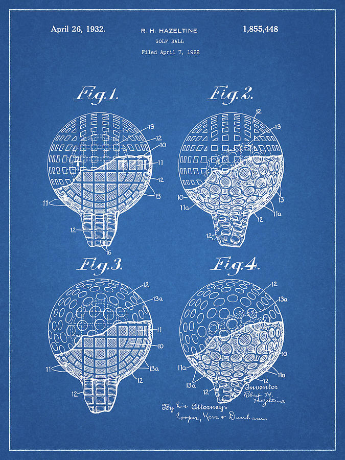 Golf Ball Drawing - 1932 Golf Ball Patent by Dan Sproul